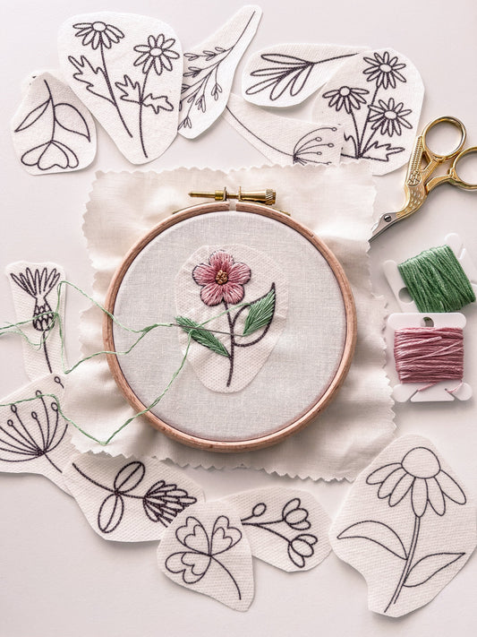 floral hand embroidery stick and stitch patches
