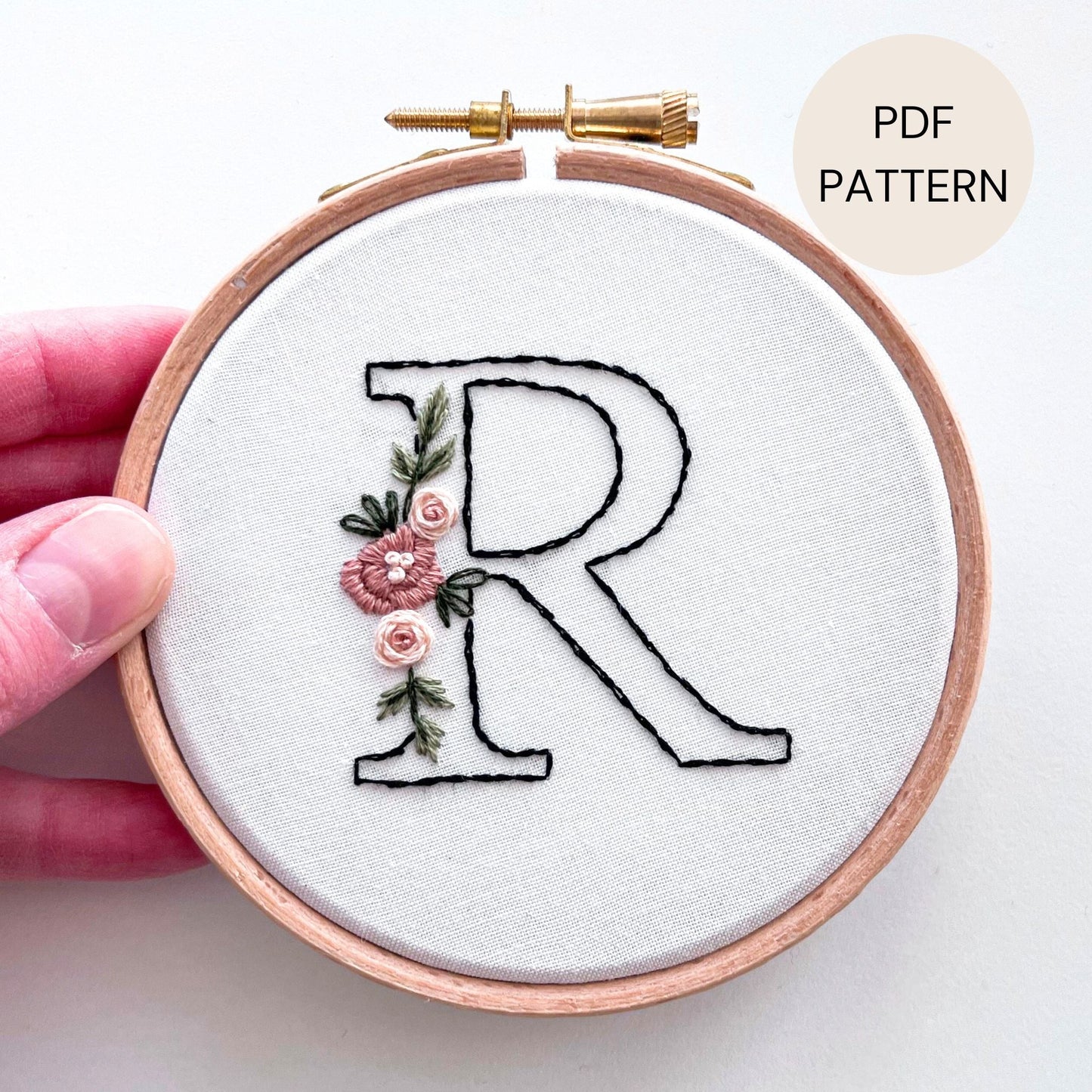 Digital Alphabet embroidery design stitched in a 4 inch hoop