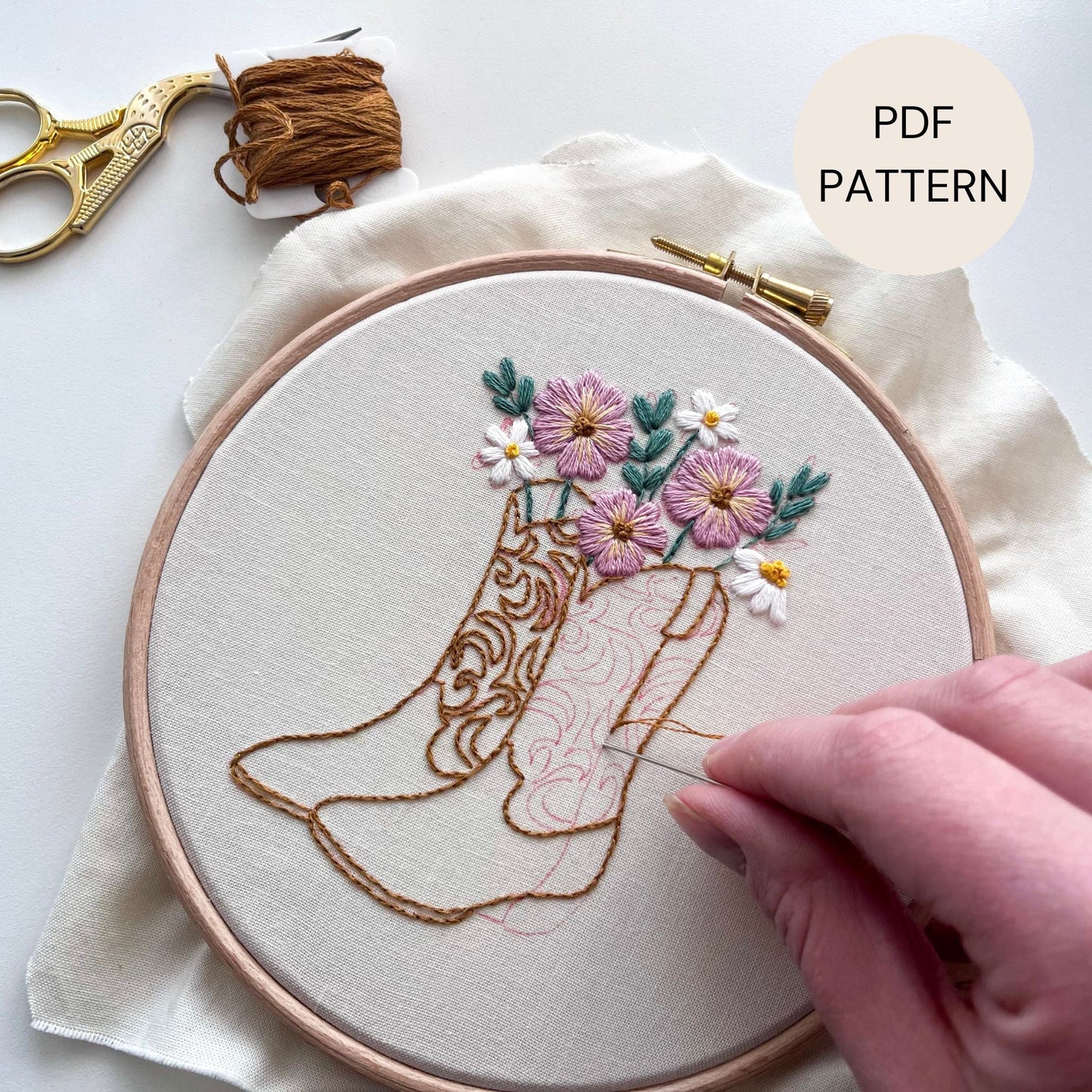 Beginner Needlework Pattern in the process of being hand stitched.