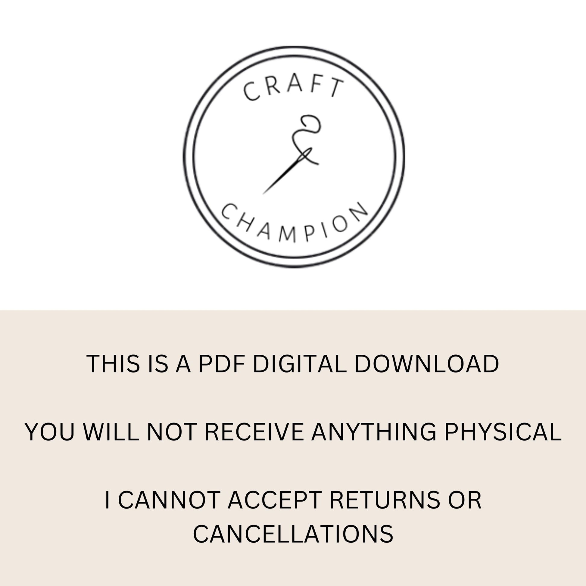 This is a PDF digital download. Cancellations and returns are not accepted. You will not receive anything physical.