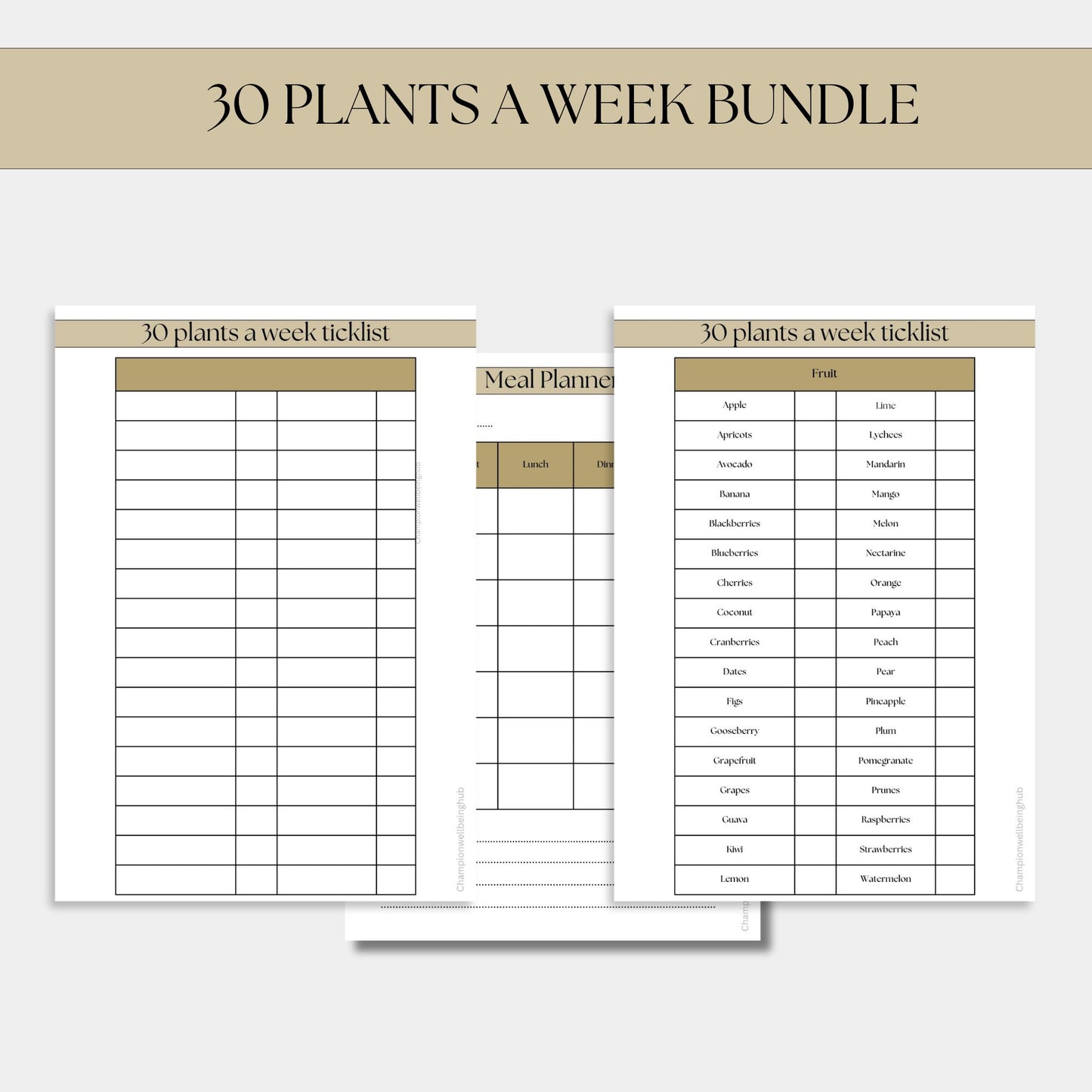 set of three diet tracker sheets
