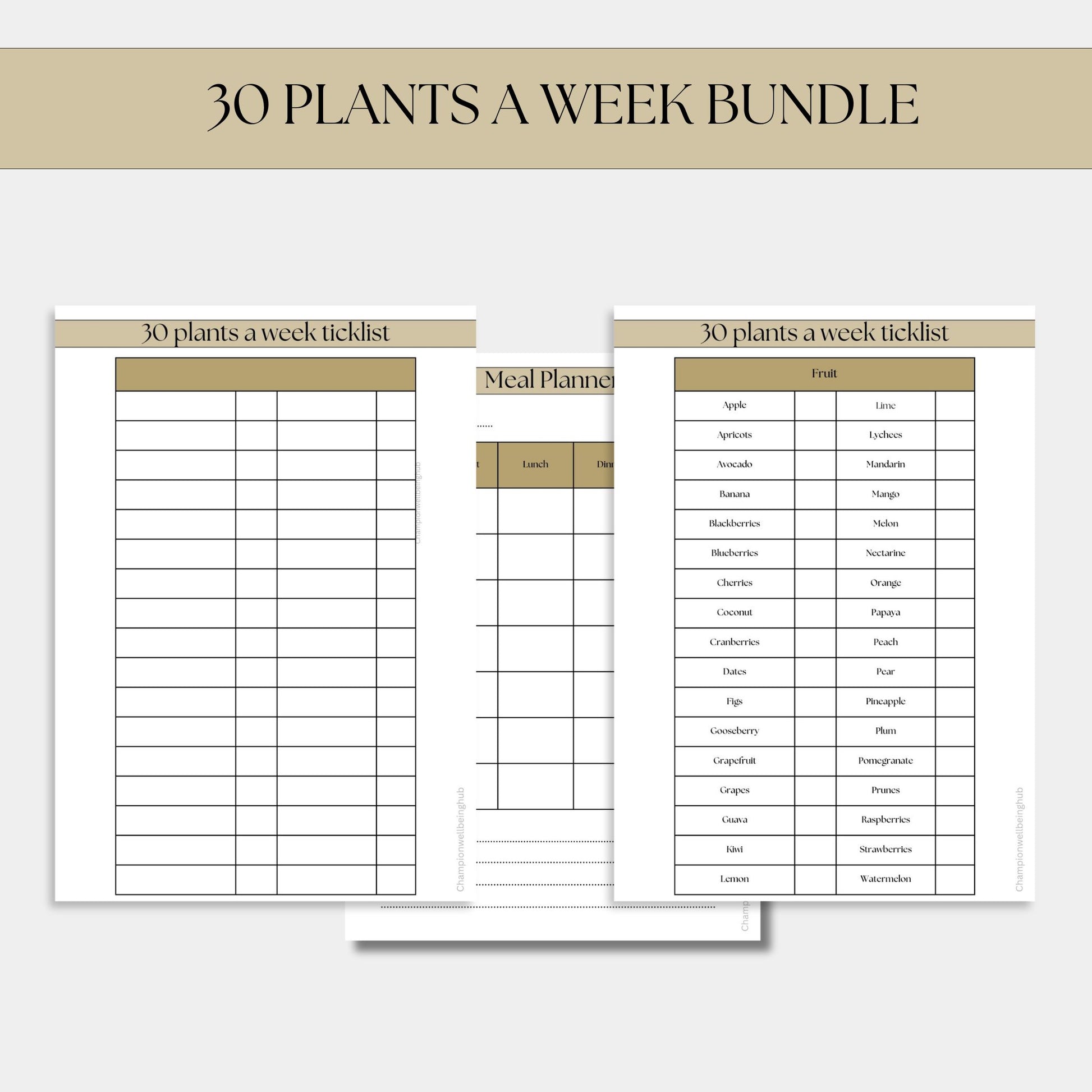 set of three diet tracker sheets