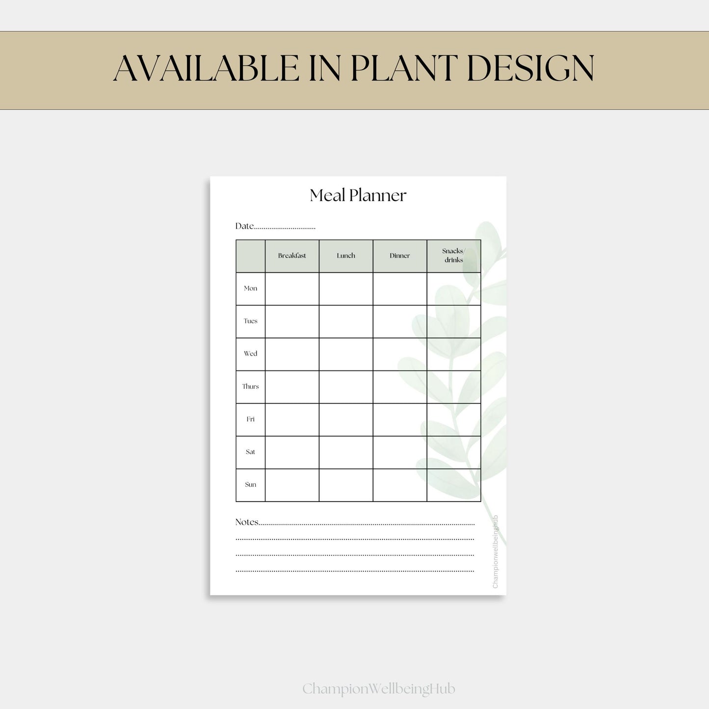 Meal Planner in Green Plant Design