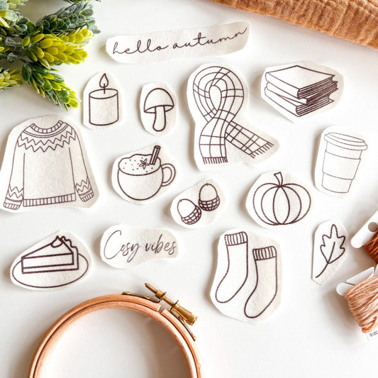 Autumn Embroidery Stick and Stitch - Hand Embroidery Designs , water soluble patches, fall embroidery designs, DIY upcycle